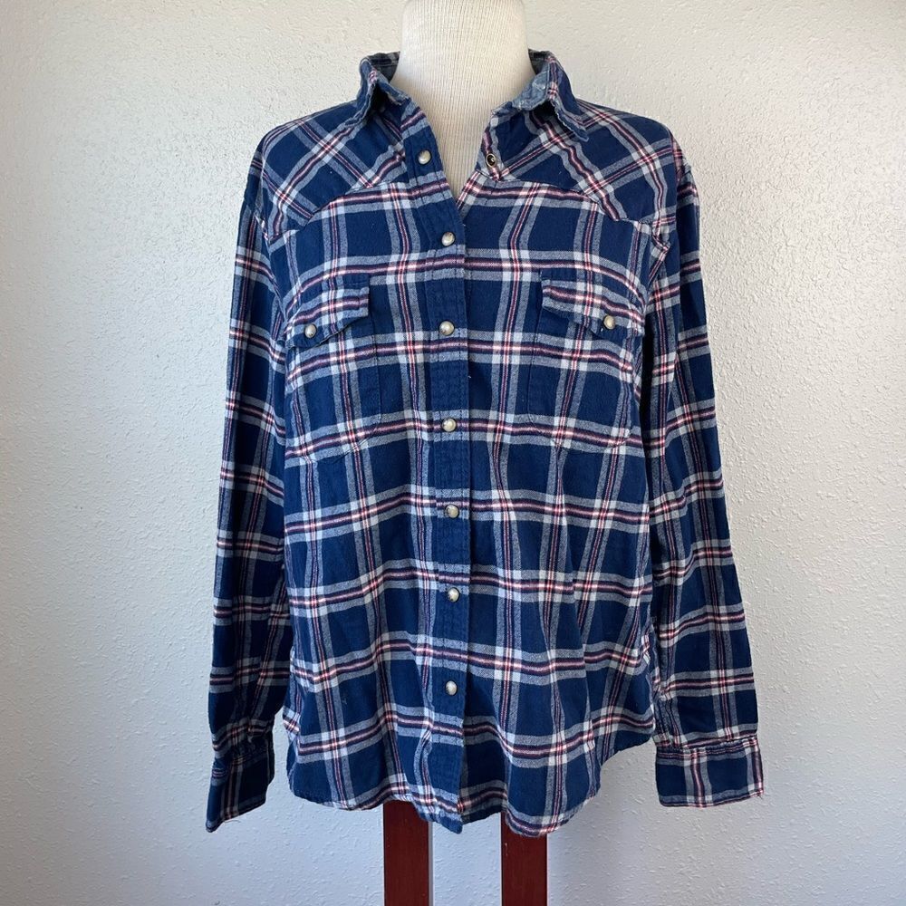 JACHS Girlfriend Plaid Button Down Shirt Size L EUC